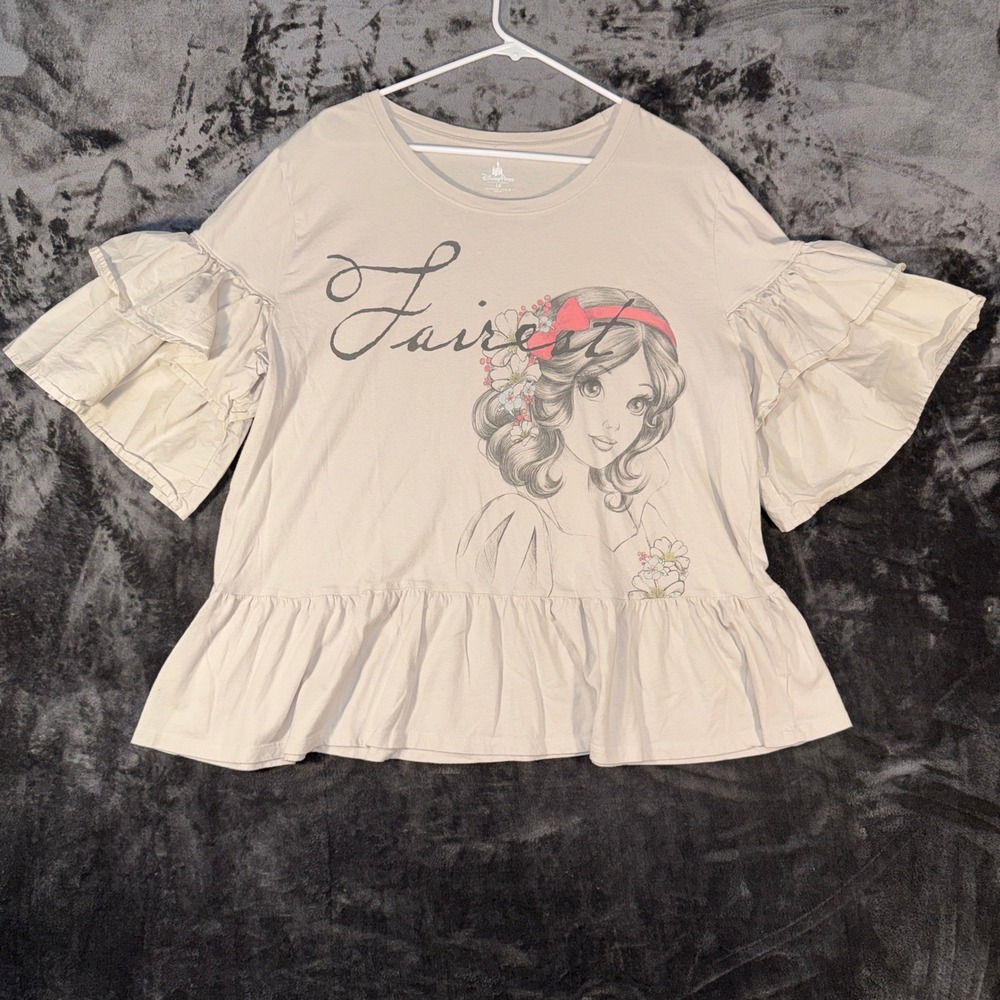 Disney Parks Snow White Fairest Ruffle Bell Sleeve Peplum Top Cream 1X‎ Cotton